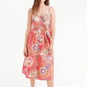 J.Crew Poplin Midi Button Down Vibrant Colors Side Pockets Prepppy Sun Dress Sz2